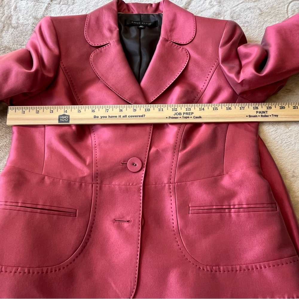 Anne Klein Suit Tea Rose Blazer Skirt Set Top Stitch Covered Buttons Size 8P - Picture 8 of 16